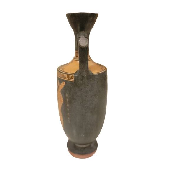 Greek Terracotta Vase Pottery Lekythos Red Figures Signed Gray Tan - Picture 5 of 9